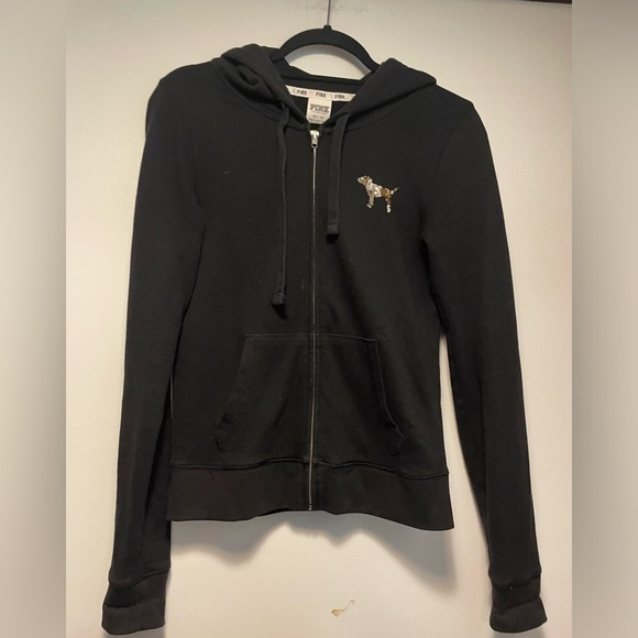 Pink Victoria Secret Black Women’s Hoodie Sweater with design on back Size XS - Picture 4 of 10